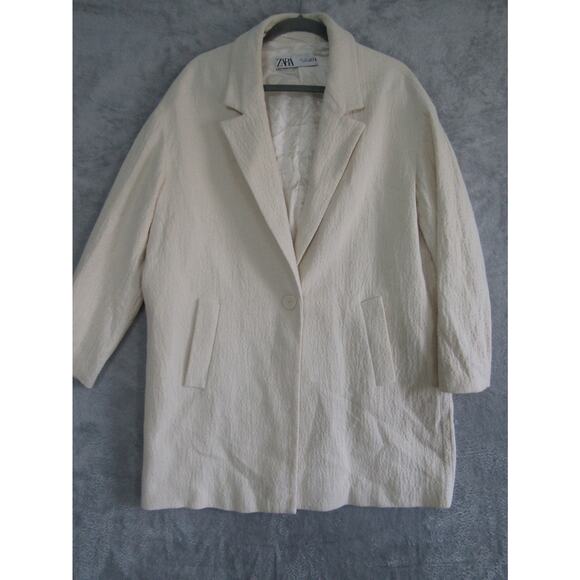 Zara Woman Cream Textured Longline Coat Medium Minimalist Lined Overcoat Jacket - Picture 1 of 15